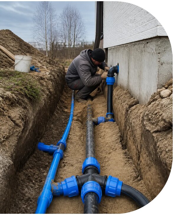 Монтаж наружного водопровода на участке под ключ в Гагарине